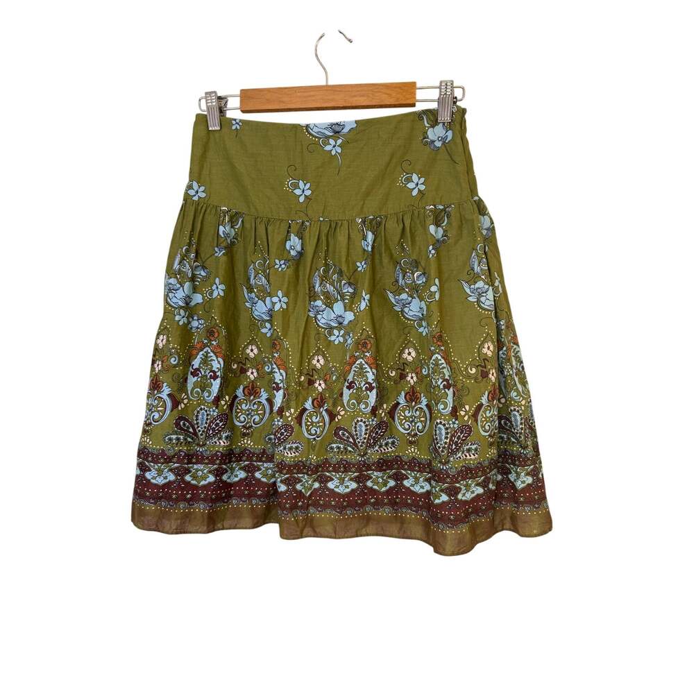 Xhilaration Y2K Olive Green Floral Paisley Boho A-Line Skirt Small